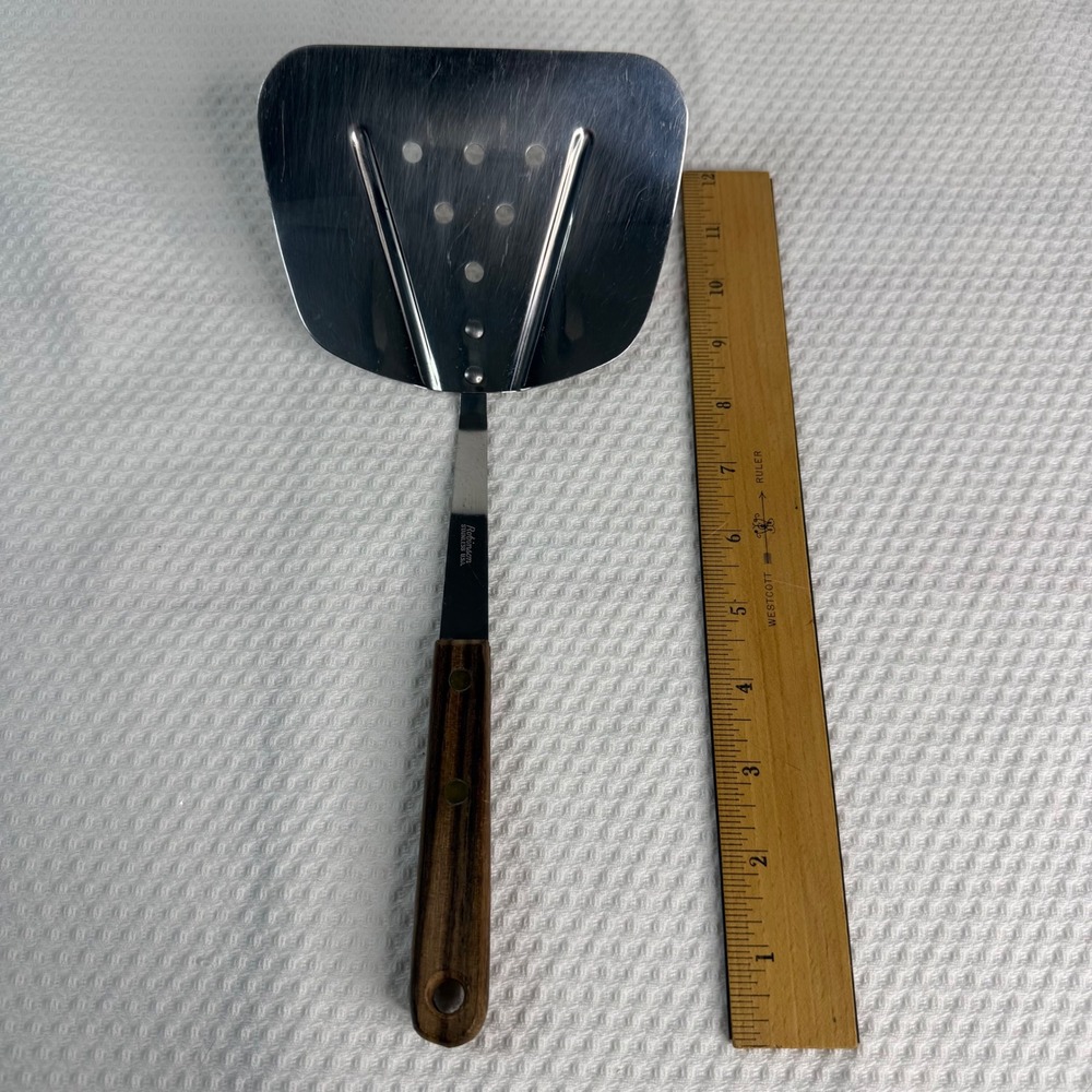 VTG Robinson Stainless USA Spatula Wood Handle Wide Curved Slotted Turner